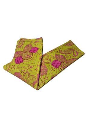 CJ Laing Floral Print Pants Womens Size 14 Yellow Pink Retro 60s 70s Fashion